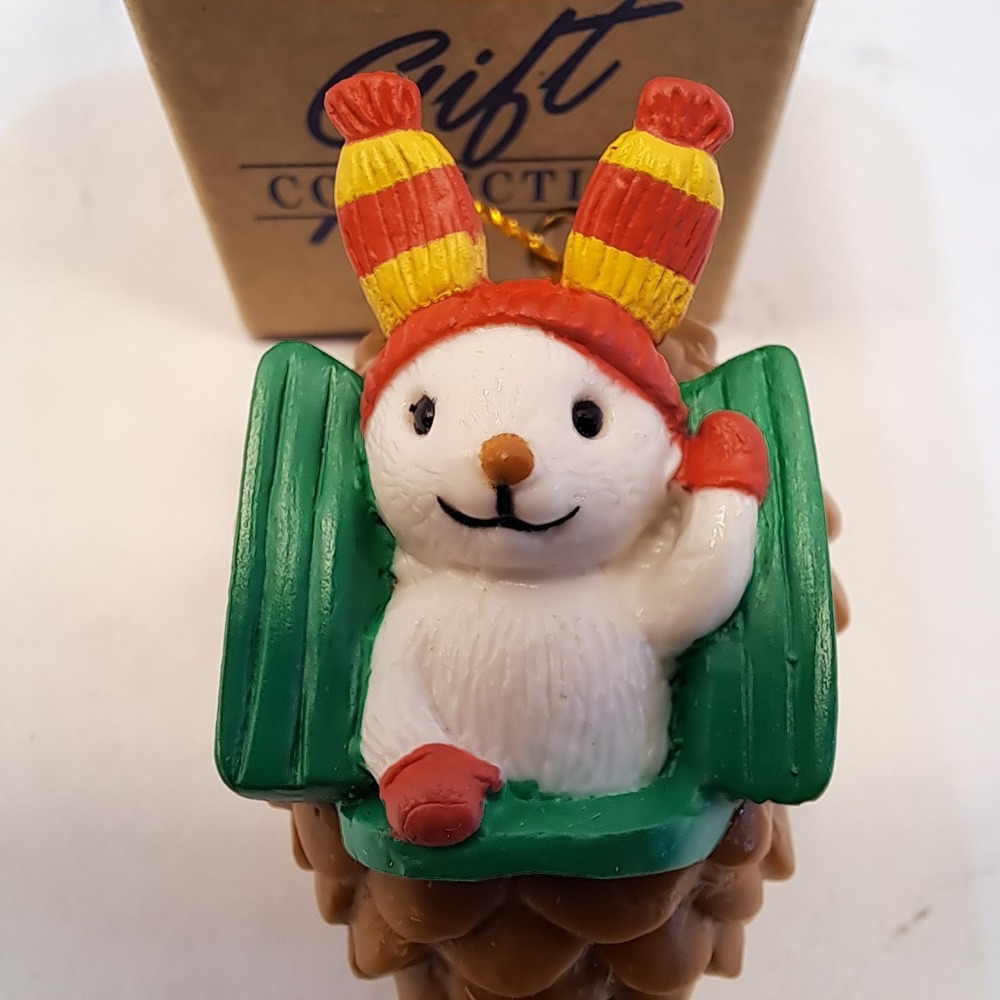 Vintage Avon Christmas Cutie Pinecone Bunny Christmas Ornament